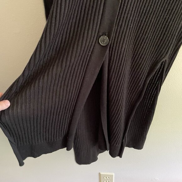LINE The Label Women XS Black Ribbed Knit Side Slits V-Neck Long Duster Cardigan - Picture 3 of 11